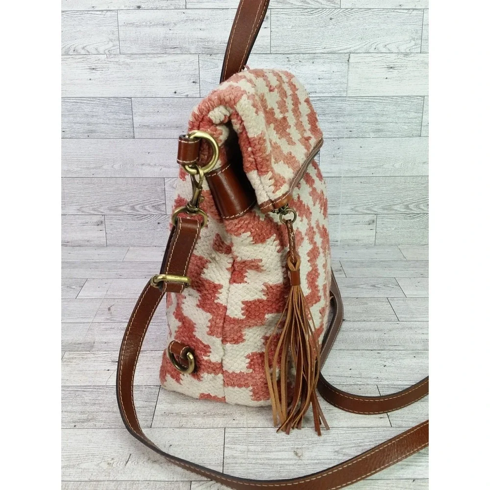 Patricia Nash Woven Casoli Convertible Shoulder Backpack Leather Carpet Bag